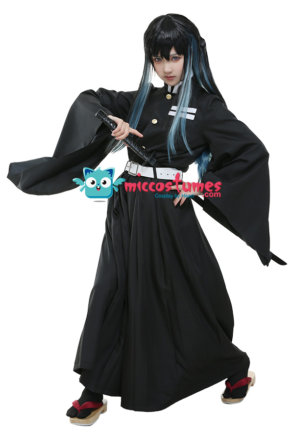 Perruque Cosplay de Muichiro Tokito pour Fans de Kimetsu no Yaiba Couleur 70cm Turquoise Noir 