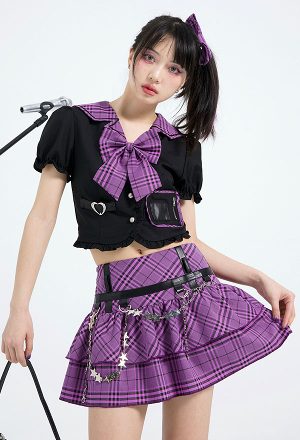 Plaid Pattern Pleated Skirt - Woman Harajuku JK Costume | Outfit for Sale