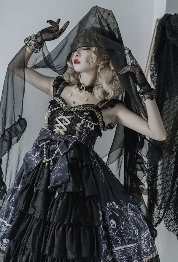 DRESS ME UP bas genoux rouge noir boucle cosplay carnaval bonne gothique lolita serveuse DWS-002-br 