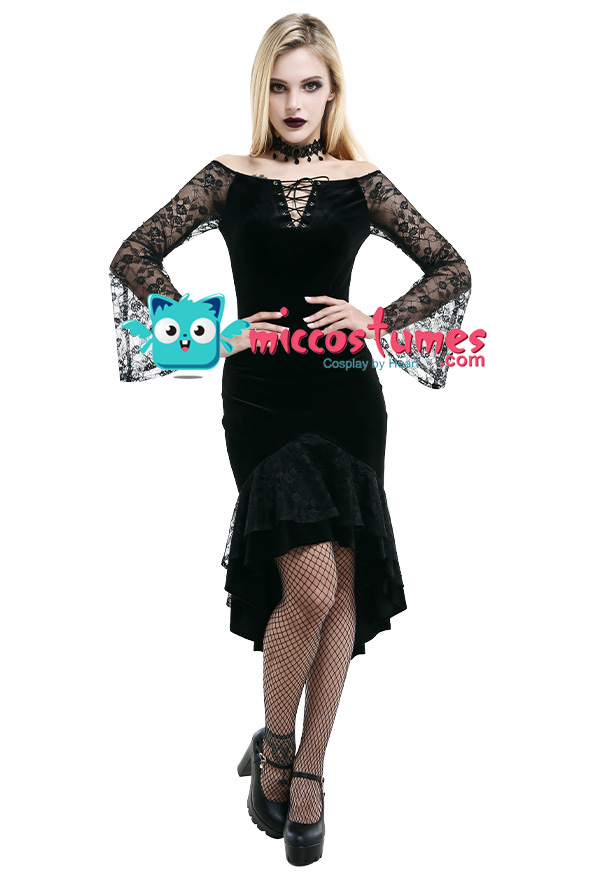 haoricu Womens Halloween Sleeveless Gothic Vintage Irregular Hem Stitching Side Single Shoulder Dress