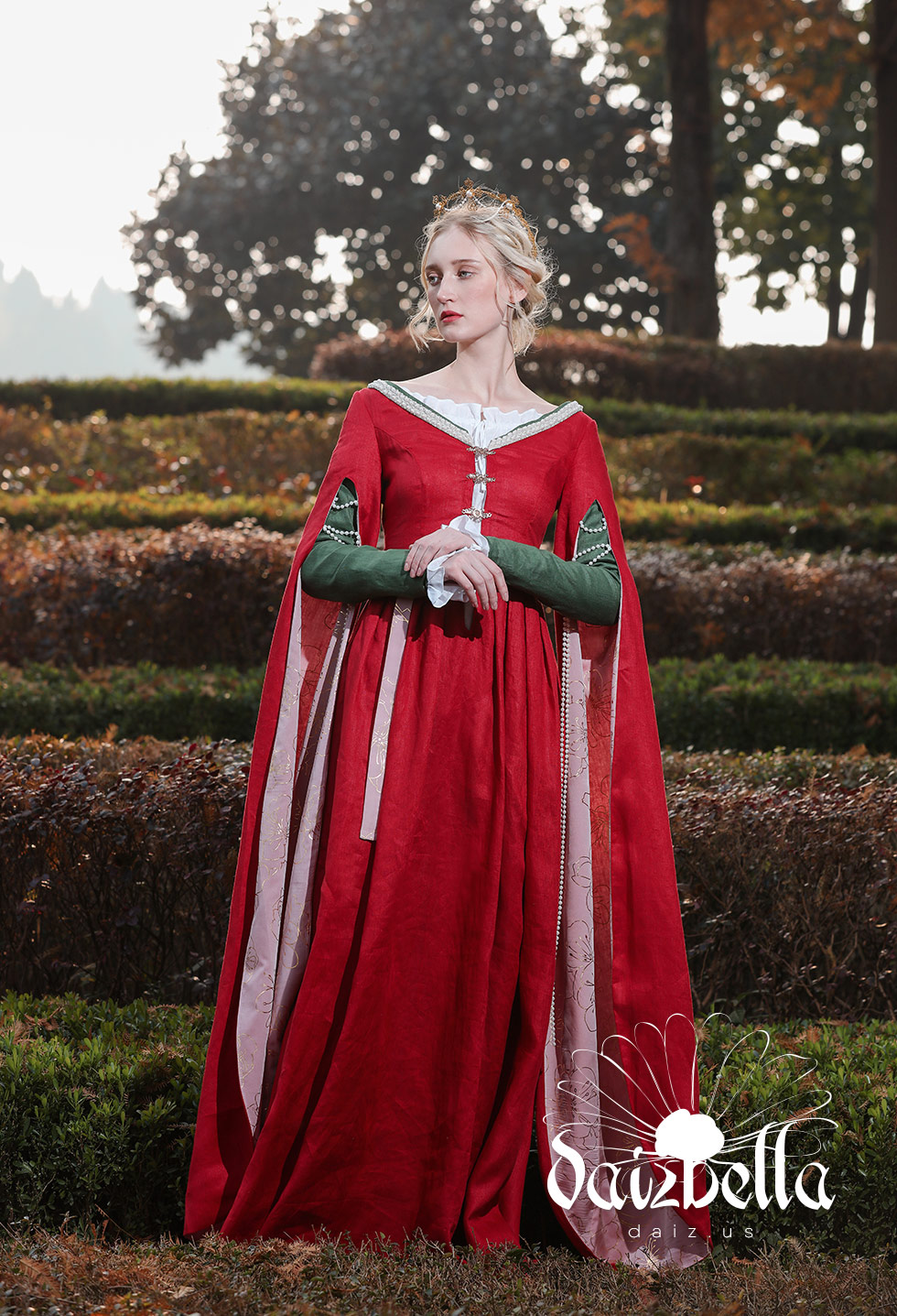 The Duchess: Medieval Renaissance XV Century Handmade Natural Linen Dress  with Wide Open Sleeves