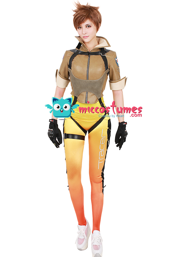OW Overwatch Tracer  2 Pcs Women Cosplay Costume Leggings Stretch Top+Pants 