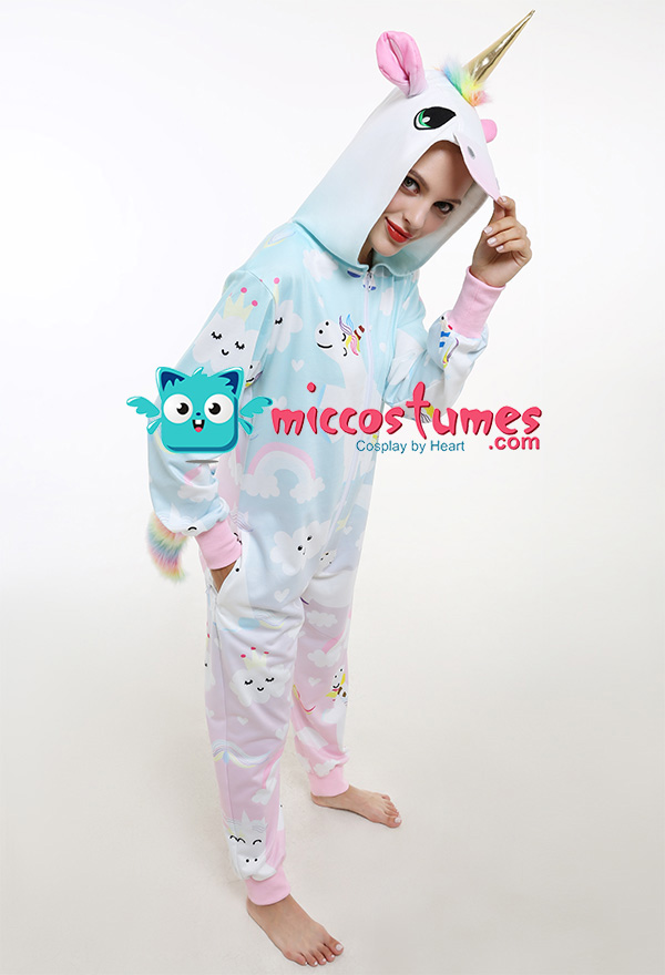 UNICORN Sparkly Fleece HOODED Pajamas Child L XL Union Suit One Piece Costume 