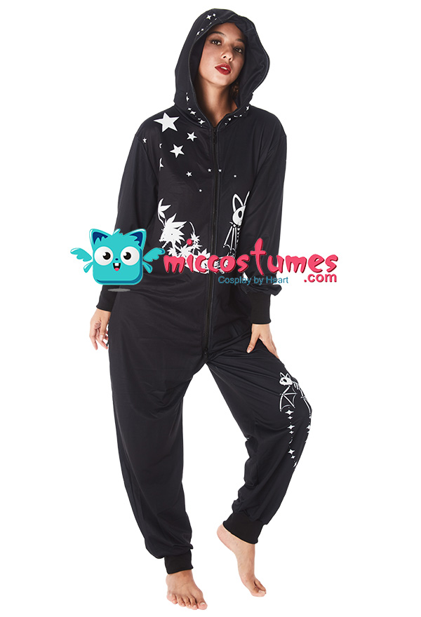 Halloween Dark Style Bat Pattern Onesie Pajamas Hooded Adult