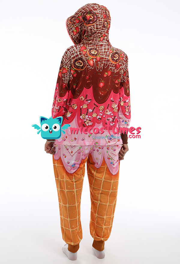 Women Cartoon Ice Cream Pattern Print Onesie Pajama Loungewear Adults  Onesie Homewear Kigurumi Costume Outfits