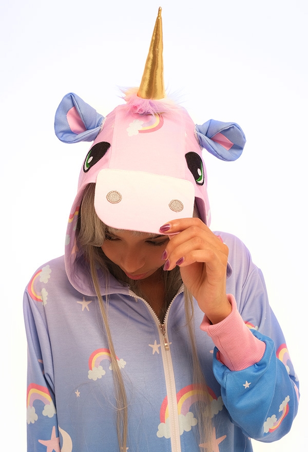 Rainbow Unicorn Cartoon Pattern Onesie Pajams - Women Long Sleeve Kigurumi  Pajamas Loungewear Cosplay Costume