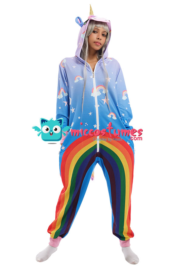 Rainbow Unicorn Cartoon Pattern Onesie Pajams - Women Long Sleeve Kigurumi  Pajamas Loungewear Cosplay Costume