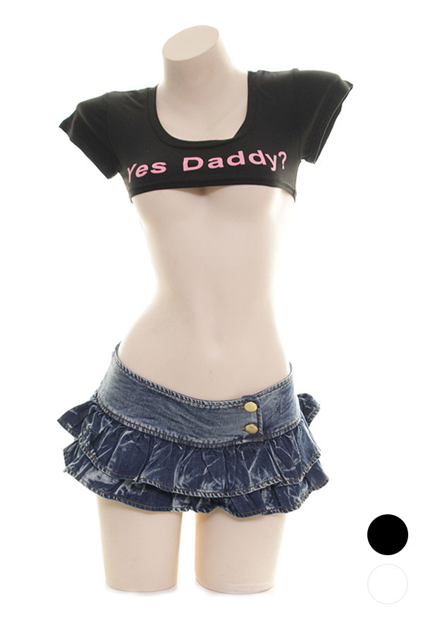 Kawaii Daddy Super Short Crop Tops– Kawaii Lingerie Outfit | Printed Sleeve Crop Tops Stock.