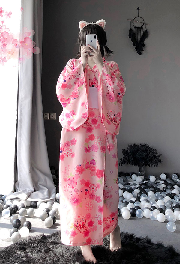 Pink Floweral Pattern Decorated Kimono Uniform | Outfit for Sale
