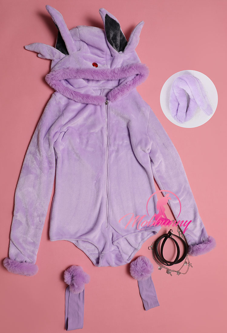 PM Derivative Bodycon Romper Pajama - Halloween Purple Furry Long