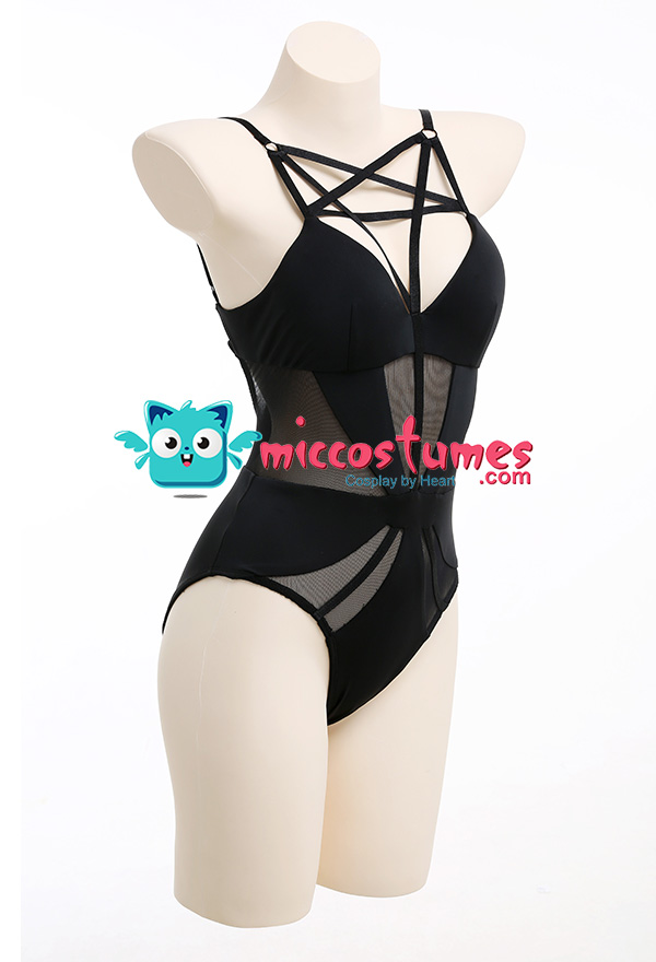 Gothic Dark Style Swimsuit - Net Yarn Spliced Lace-Up One-Piece Bathing  Suit Tummy Control Swimwear