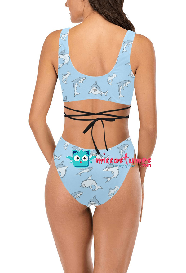 Women Designer Swimsuit Shark Tie Up Bra + Shorts Swimming Bathing