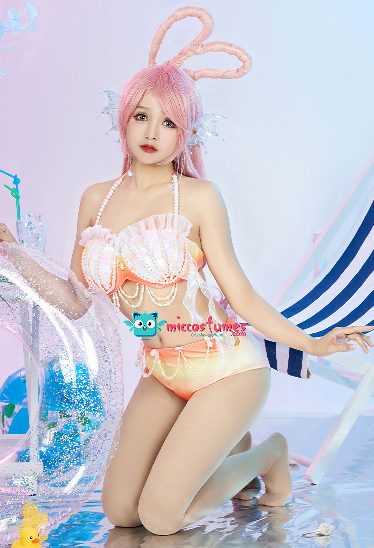 Miccostumes Swimsuits Cute Pink for Bathing Ruffled Bikini Set Lace-up Top  and Shorts Two Piece Bathing Suit Swimwear