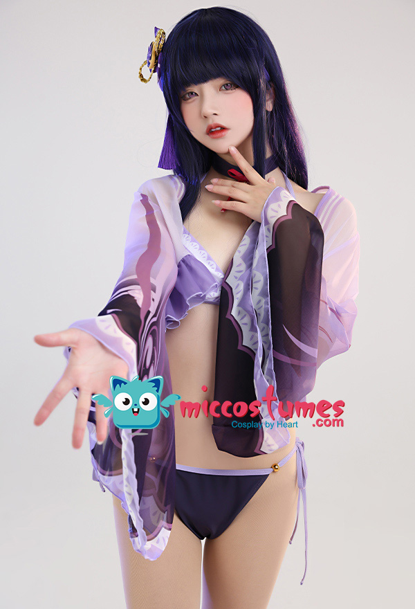 Raiden Shogun Derivative Purple Mermaid Bikini Top Bra - Genshin Impact  Handmade Shiny Sequin Shell Pearl Bathing Suit