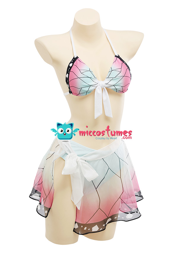 Demon Slayer Kimetsu no Yaiba Swimsuit,Kochou Shinobu Cosplay Costume Swimwear with Beach Cover Up Anime Bathing Suits Set
