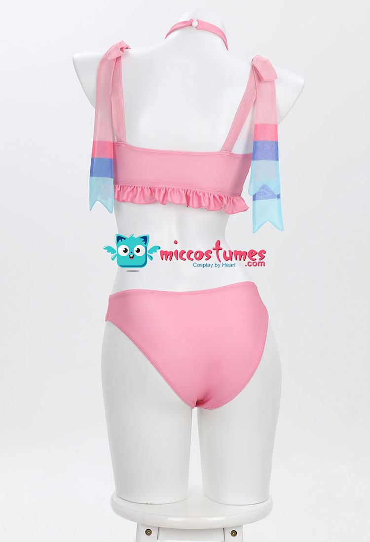 Women Two Piece Bikini Swimsuit Halter Neck Pink Anime Swimwear Ruffle  Splitted Bathing Suit
