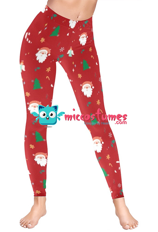 Christmas Women Adults Cartoon Red Santa Claus Pattern Print High Waist  Yoga Leggings Workout Running Pants Sportswear
