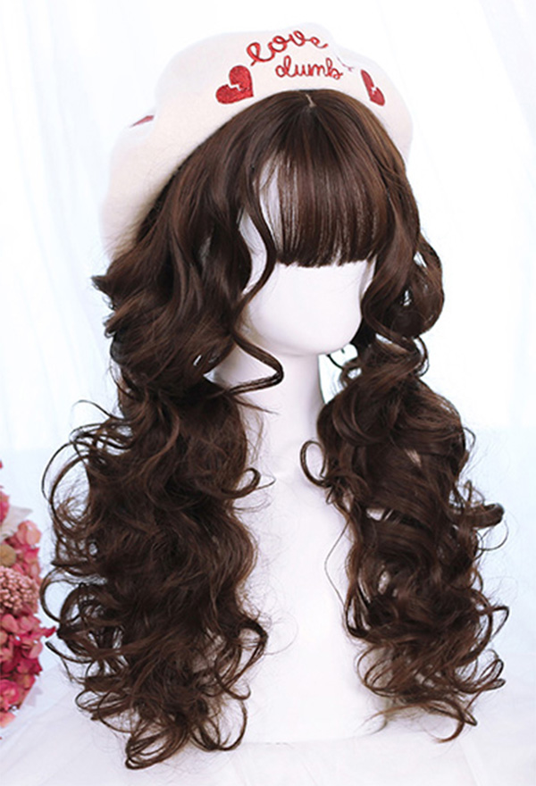 Light Brown Heat Friendly Clip on 2 Ponytails Wavy Hair Wig/Lolita Cosplay Wig 